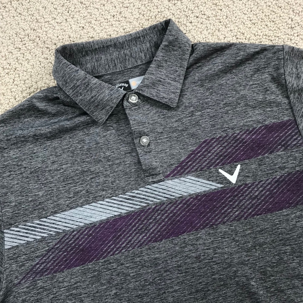 Callaway Opti-Dri Medium Golf Polo Shirt Heather Grey Purple Stripe Performance